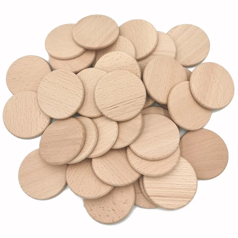 Board Game With Chips - 50 Piezas de Círculos de Madera